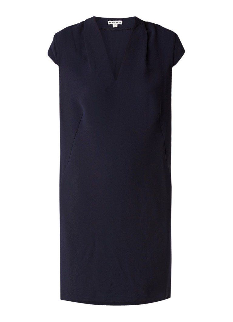 Whistles Paige crÃªpe shiftjurk met V-hals donkerblauw