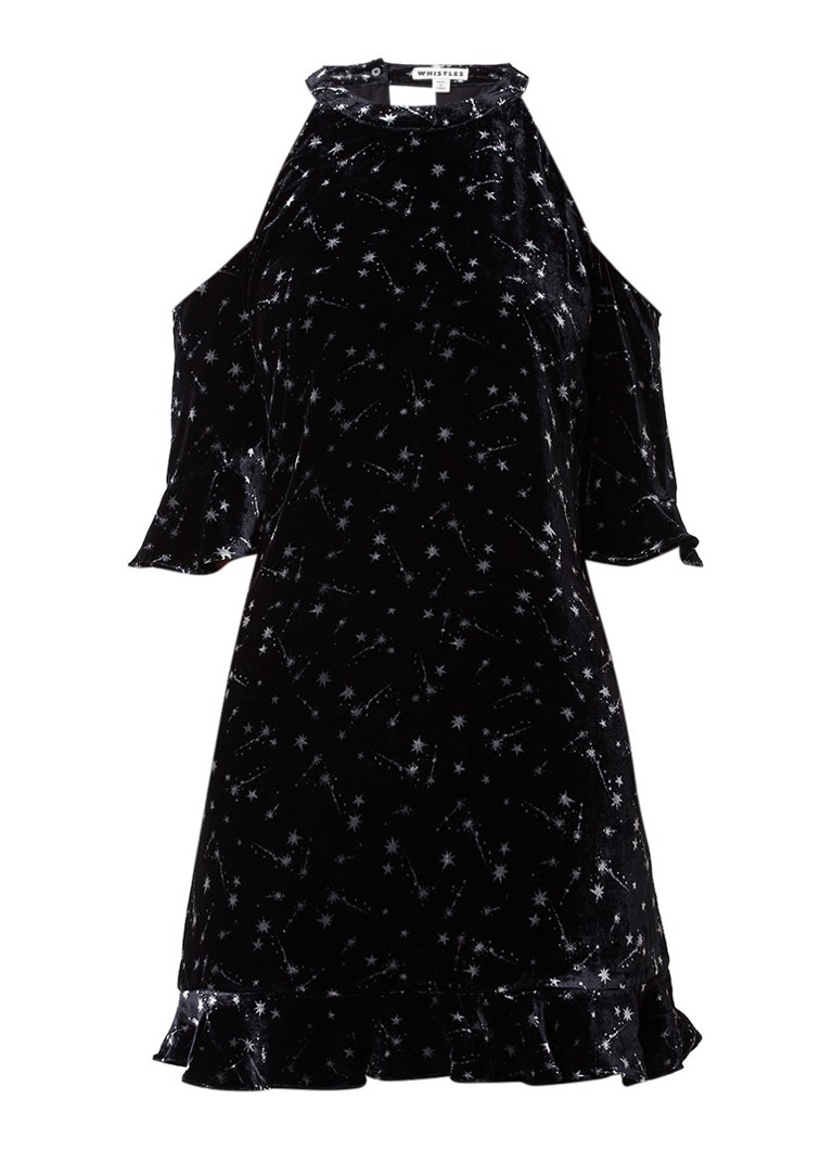 Whistles Velvet Constellation cold shoulder jurk van fluweel met sterrendessin zwart