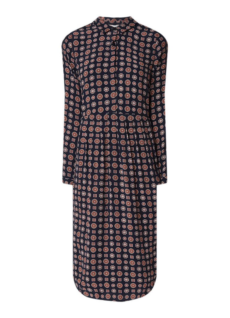 Whistles Courtney midi blousejurk met dessin donkerblauw