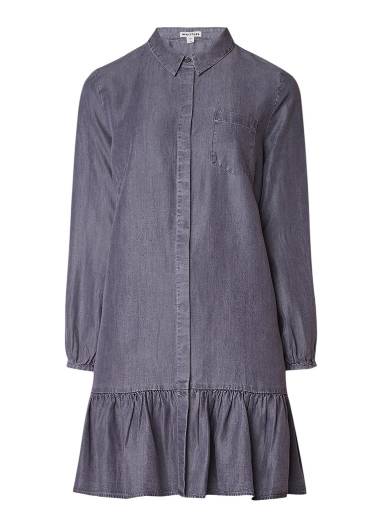 Whistles Dropped hem blousejurk in denim look met rimpeldetail donkergrijs