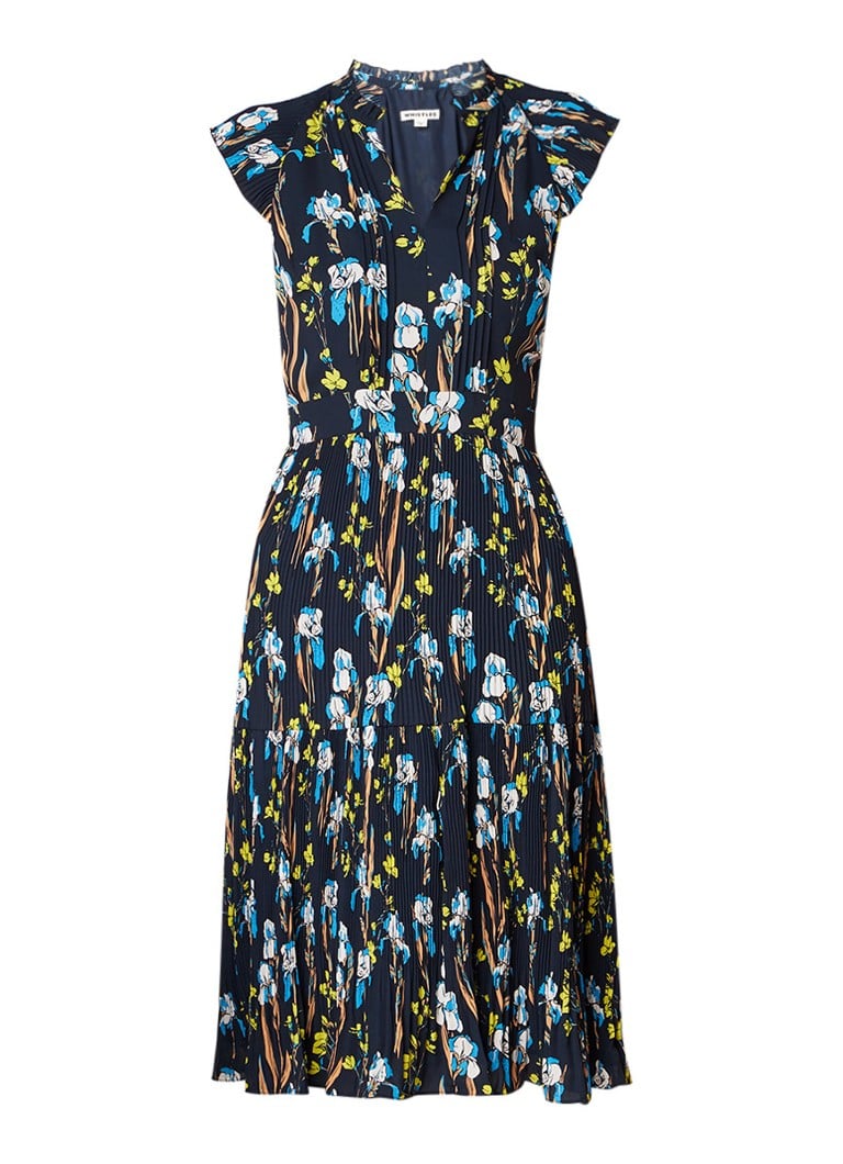 Whistles Celia Iris midi-jurk met bloemendessin en plissé donkerblauw