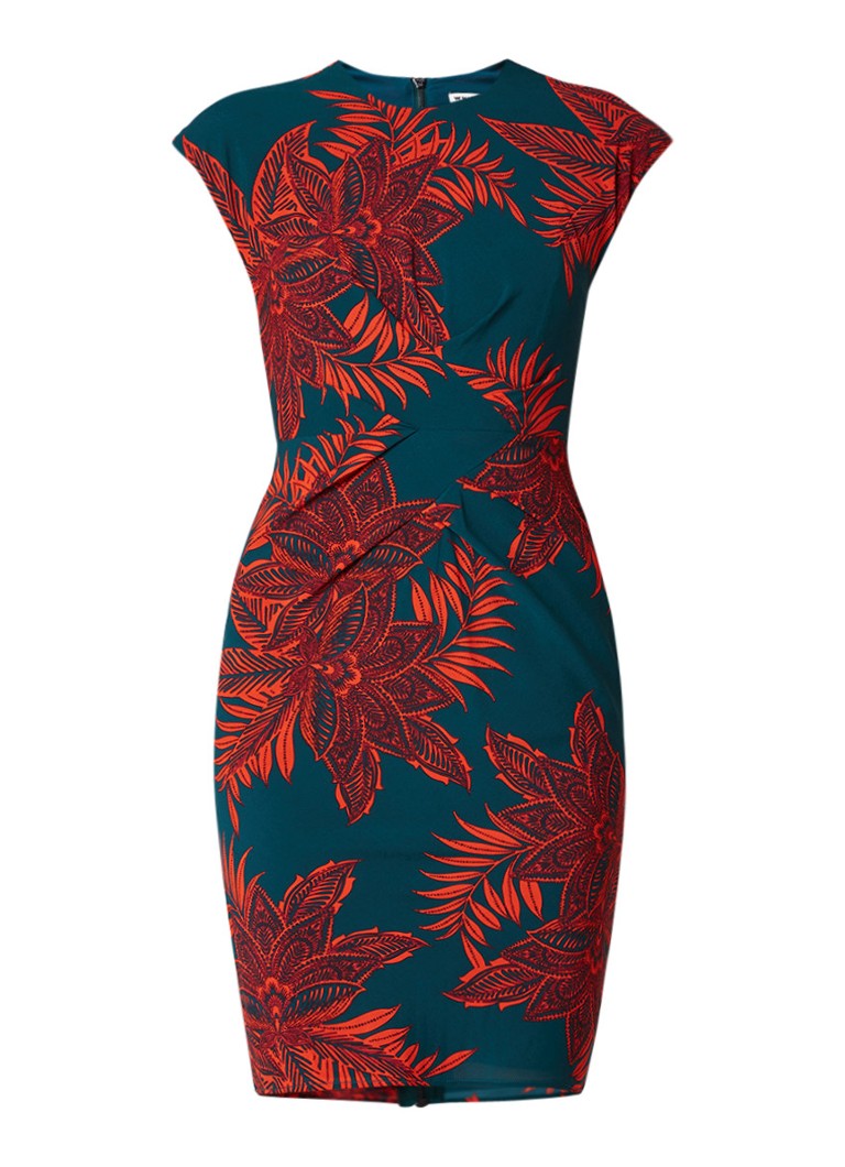 Whistles Palmyra bodycon midi-jurk in zijdeblend met bladdessin donkergroen