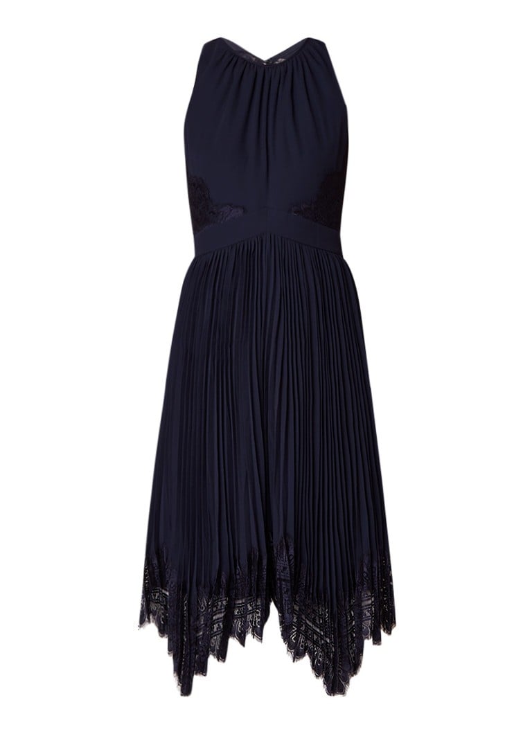 Whistles Lana midi-jurk met plissé en kant royalblauw