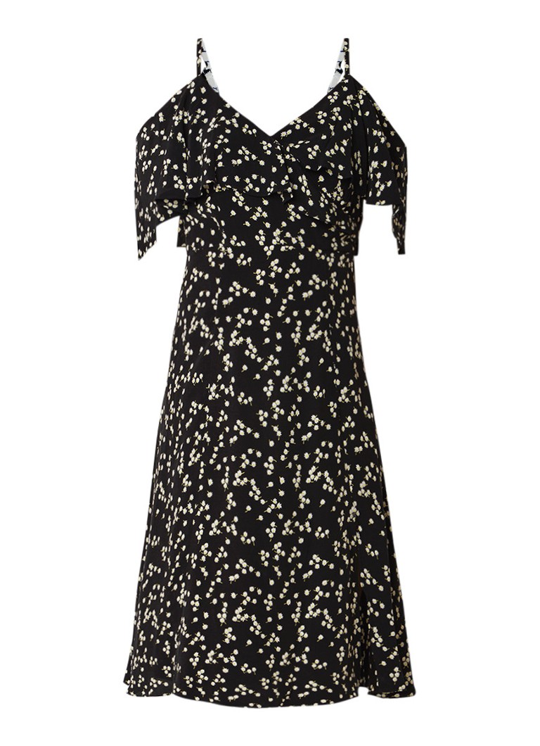 Whistles Daisy cold shoulder jurk van crêpe met bloemendessin diepzwart