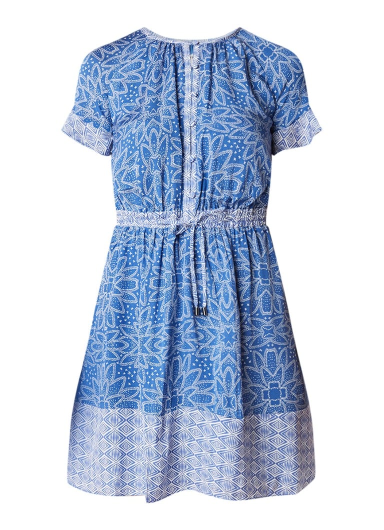 Whistles Riya tuniekjurk met bloemendessin en volant middenblauw