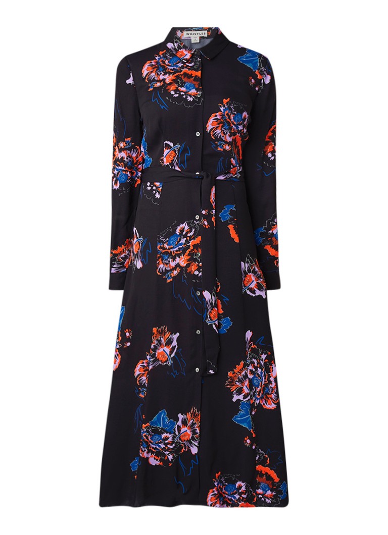 Whistles Freya maxi blousejurk met bloemendessin diepzwart