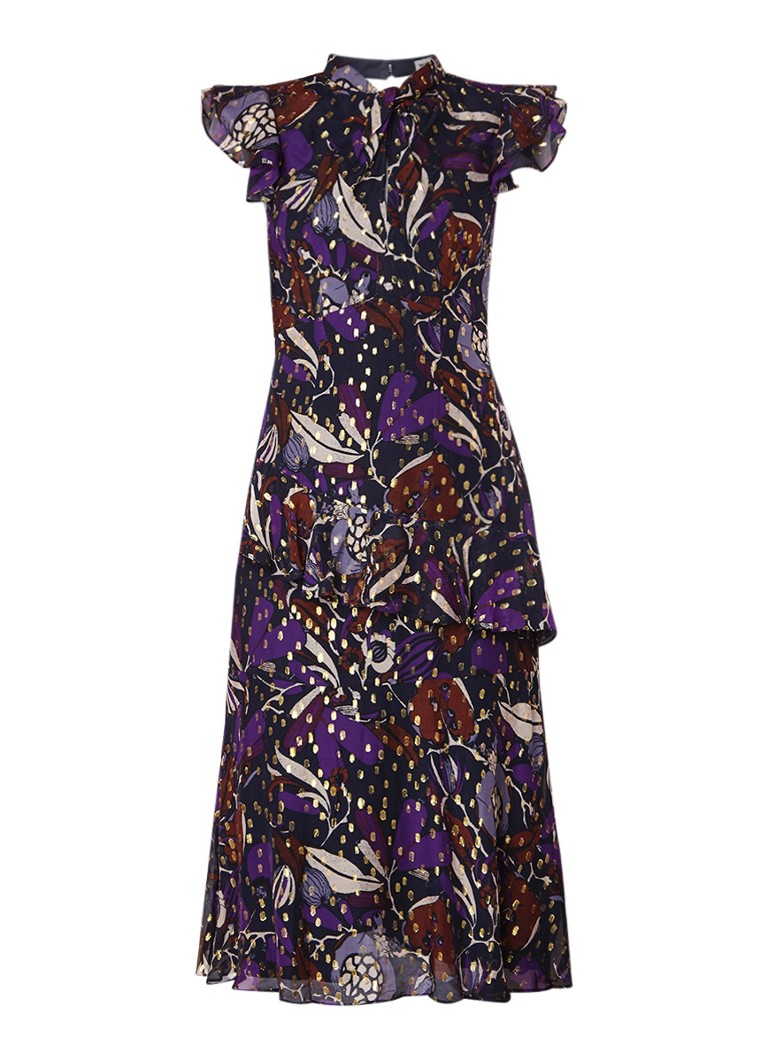 Whistles Montrose Dobby midi-jurk met dessin en glansdraad paars