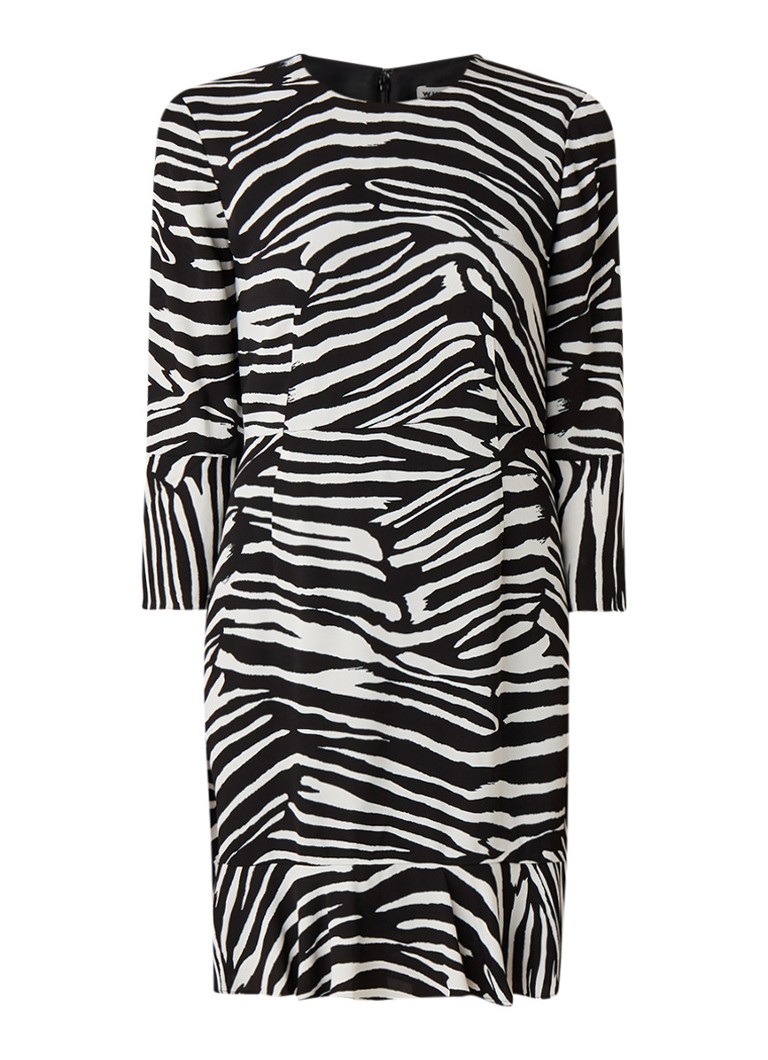 Whistles Flippy jurk met zebradessin en driekwart mouw zwart