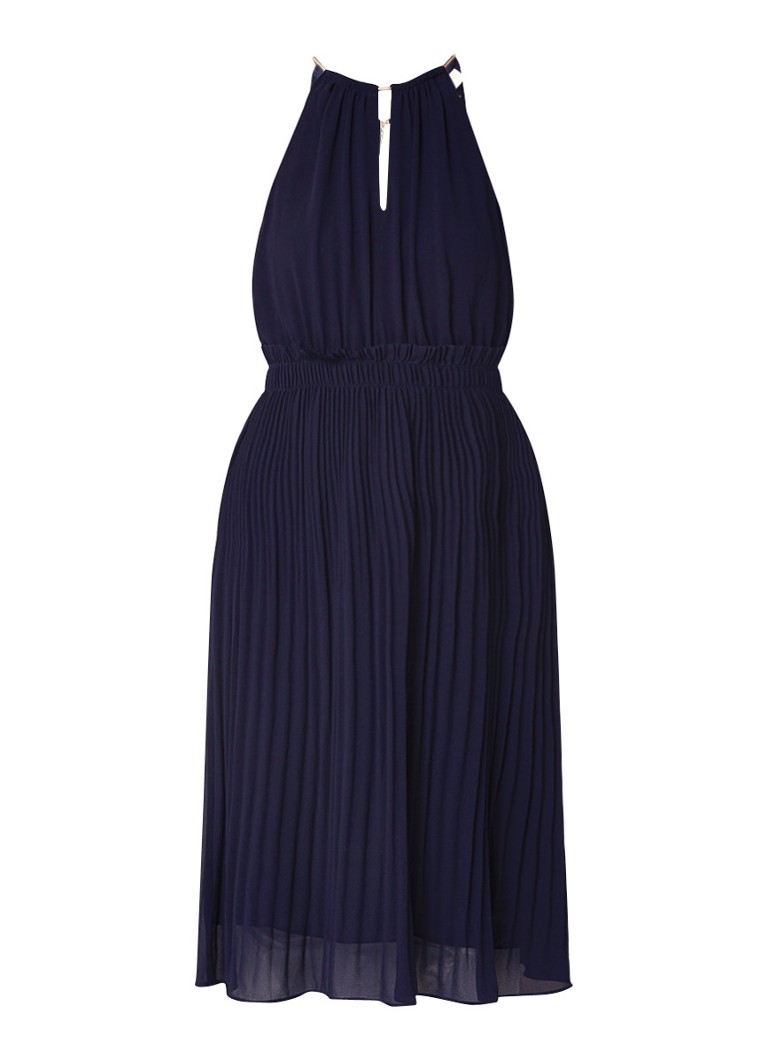 Michael Kors Goddess Chain midi-jurk van chiffon met plissé donkerblauw