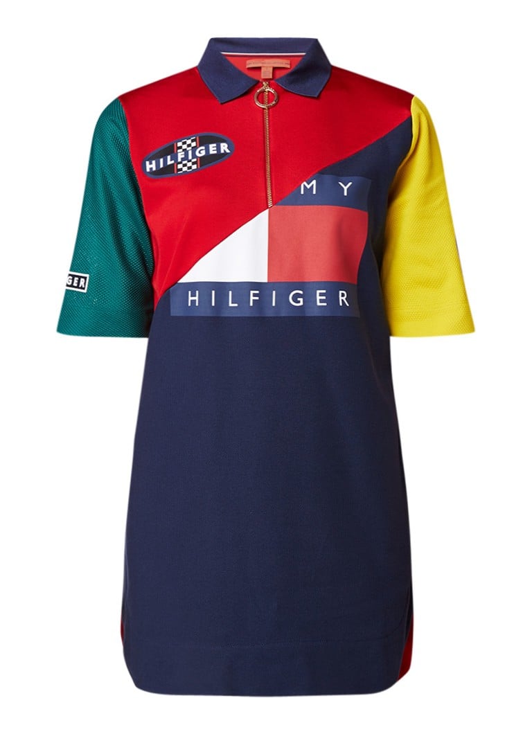 Tommy Hilfiger Mini-jurk met colour blocking en logoprint rood