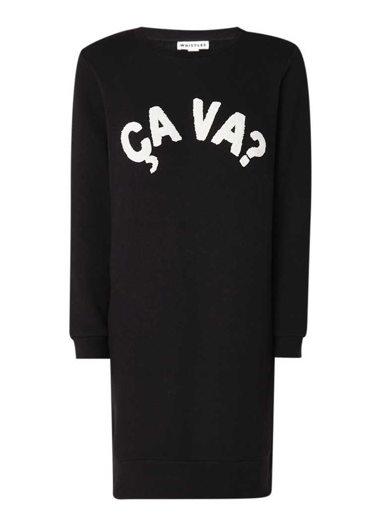Whistles CaVa sweaterjurk met tekstopdruk van badstof zwart