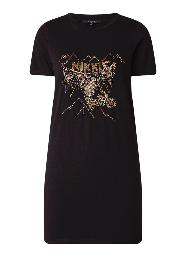 NIKKIE Harper T-shirt jurk met kralendecoratie zwart