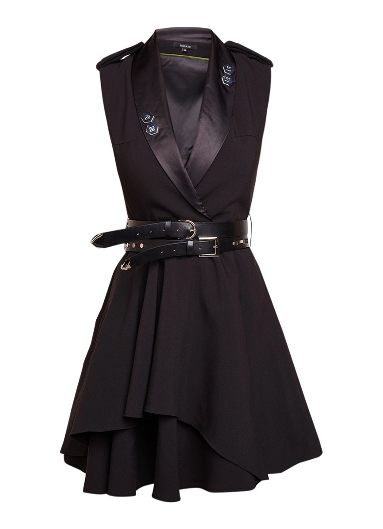 NIKKIE Lava mini-jurk met studs en dubbele ceintuur legergroen