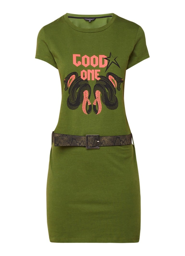 NIKKIE Good One T-shirt jurk met ceintuur legergroen