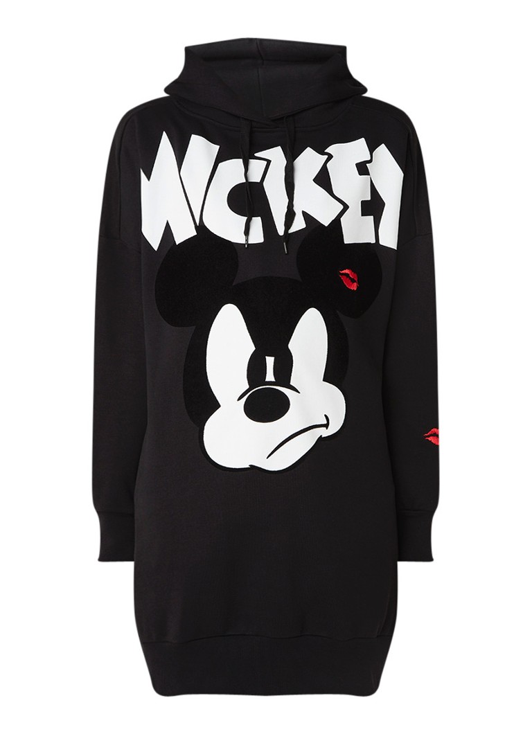 NIKKIE Mickey jurk met capuchon en flockprint zwart