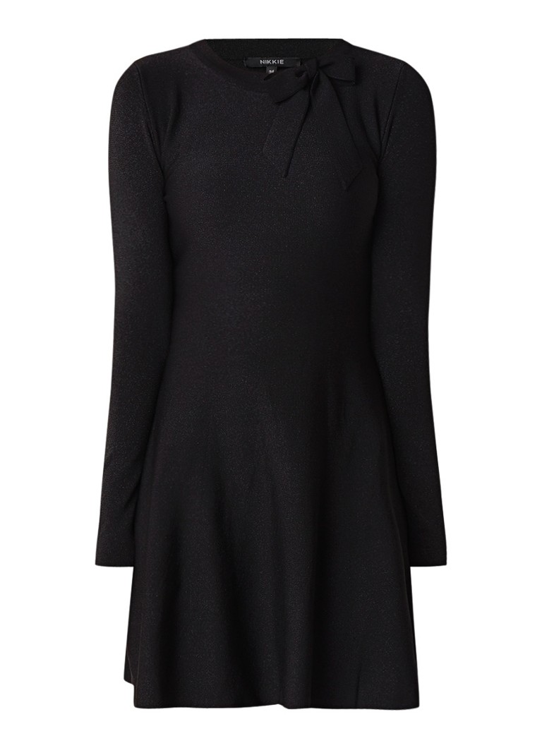 NIKKIE Jolien A-lijn midi-jurk met strikdetail en lurex zwart