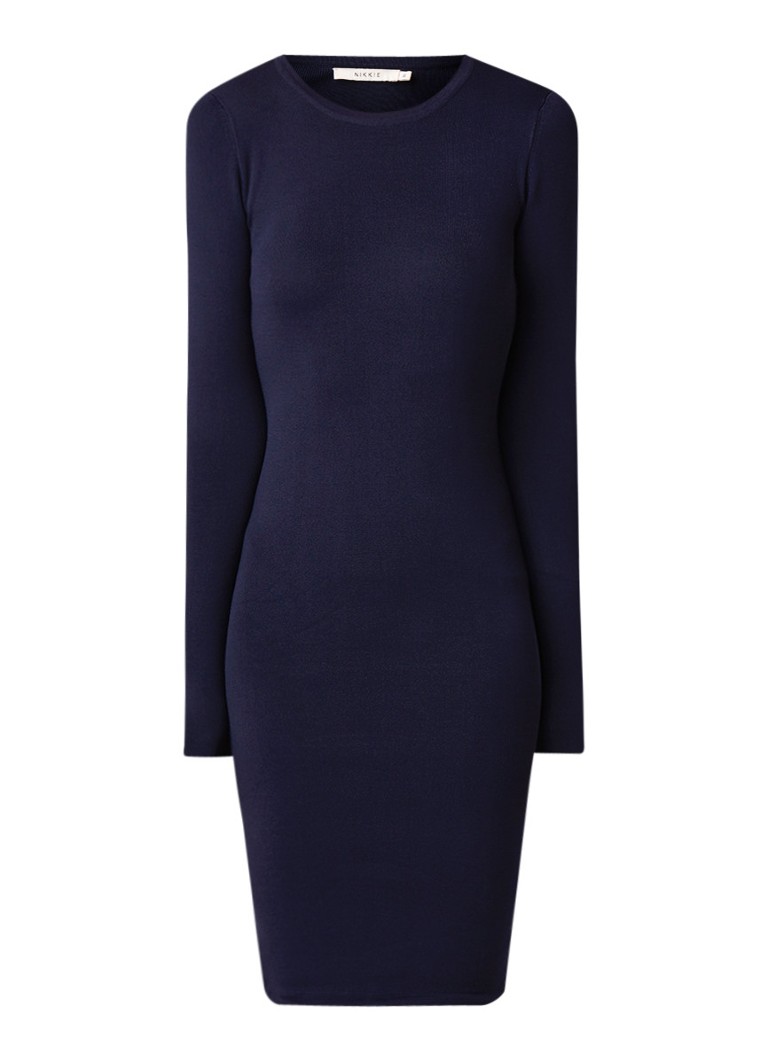 NIKKIE Jolie fijngebreide fitted midi-jurk donkerblauw