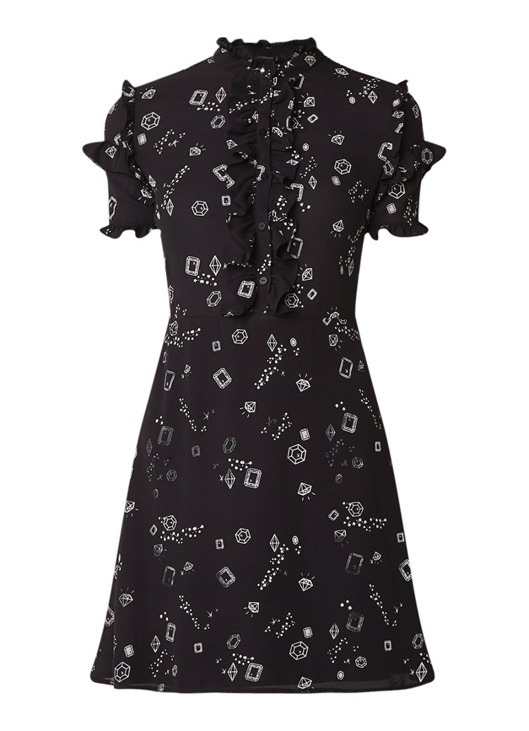 NIKKIE Lilo A-lijn jurk met ruches en dessin zwart