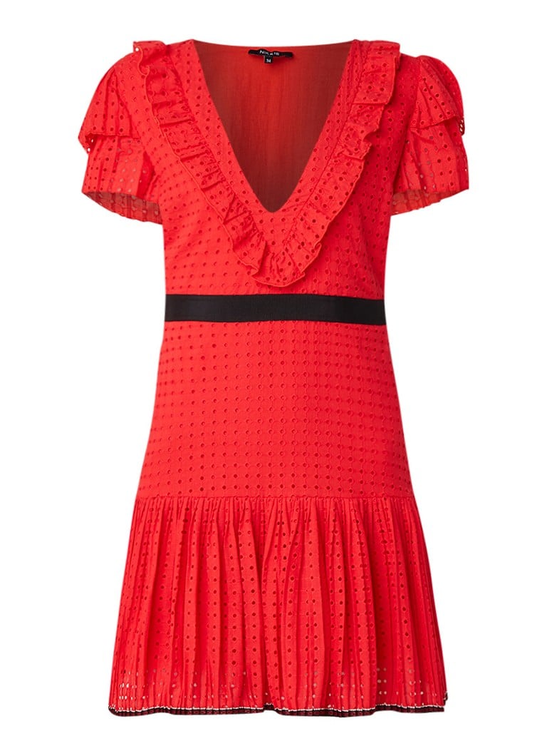 NIKKIE Lyn mini-jurk met broderie en ruches rood