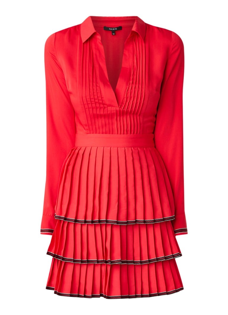 NIKKIE Ruby blousejurk met geplisseerde rok rood