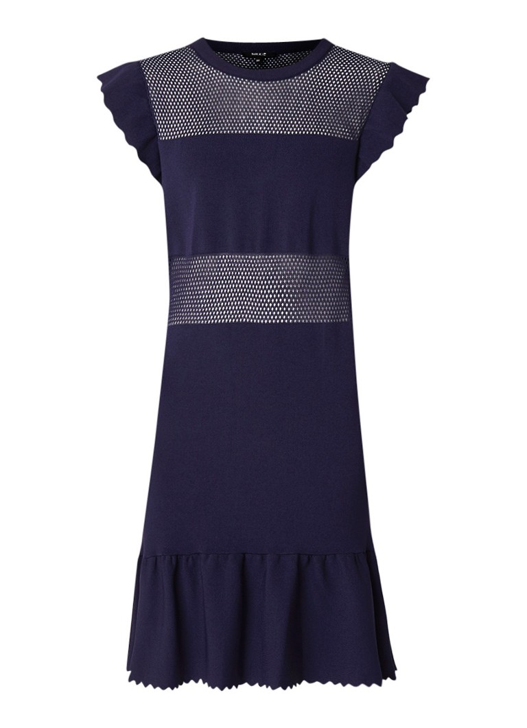 NIKKIE Janai fijngebreide midi-jurk met opengewerkte details donkerblauw