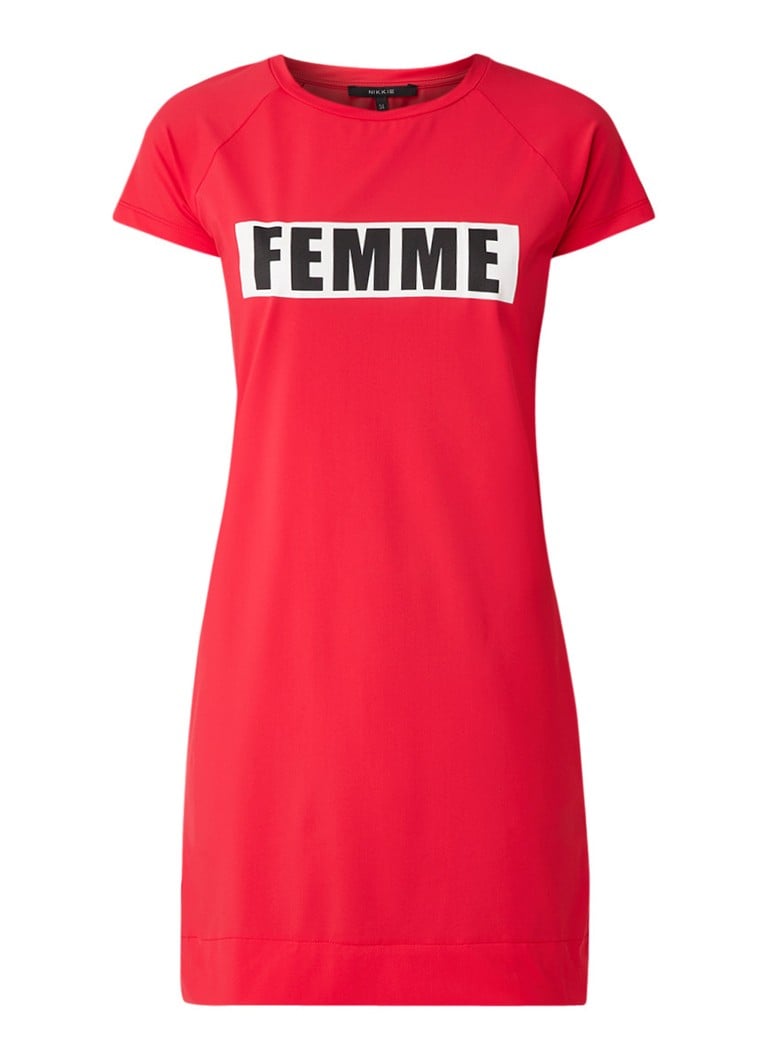 NIKKIE Suzy T-shirt jurk met flockprint rood