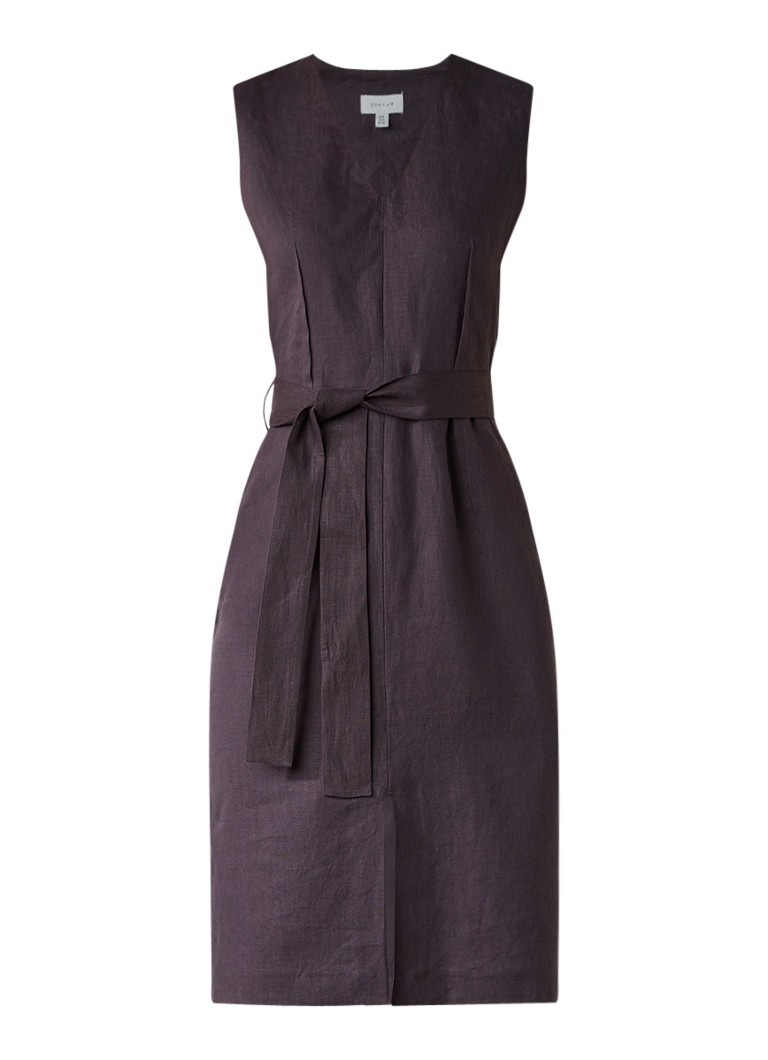 Jigsaw Midi-jurk van linnen met ceintuur antraciet