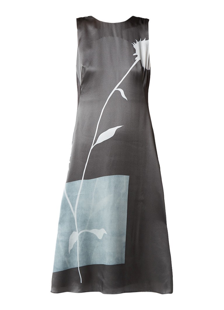 Jigsaw Thistle Salena jurk van zijde met blinde ritssluiting antraciet