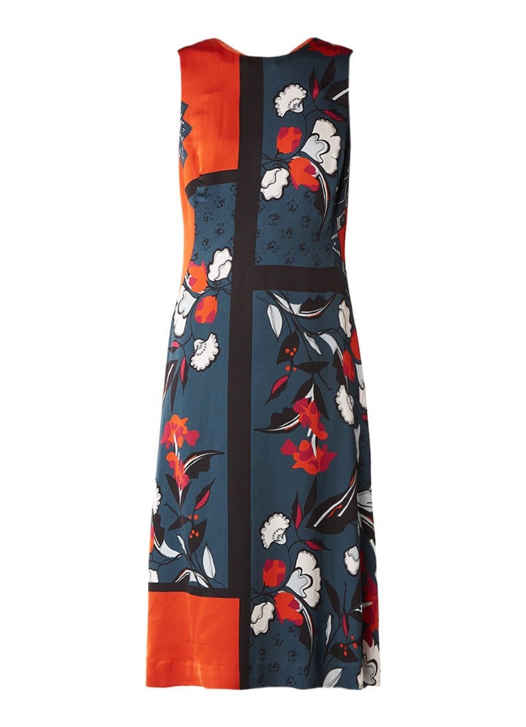 Jigsaw Midi-jurk met zijdelook met bloemenprint donkeroranje