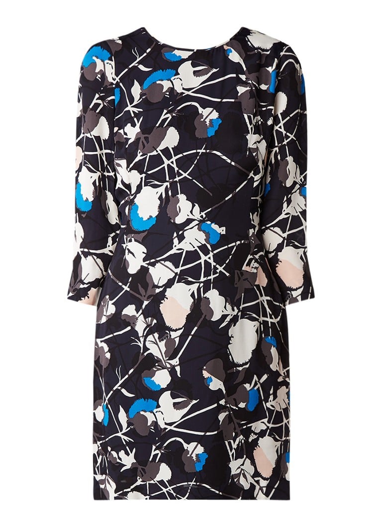 Jigsaw Iris jurk van crêpe met abstract bloemendessin donkerblauw