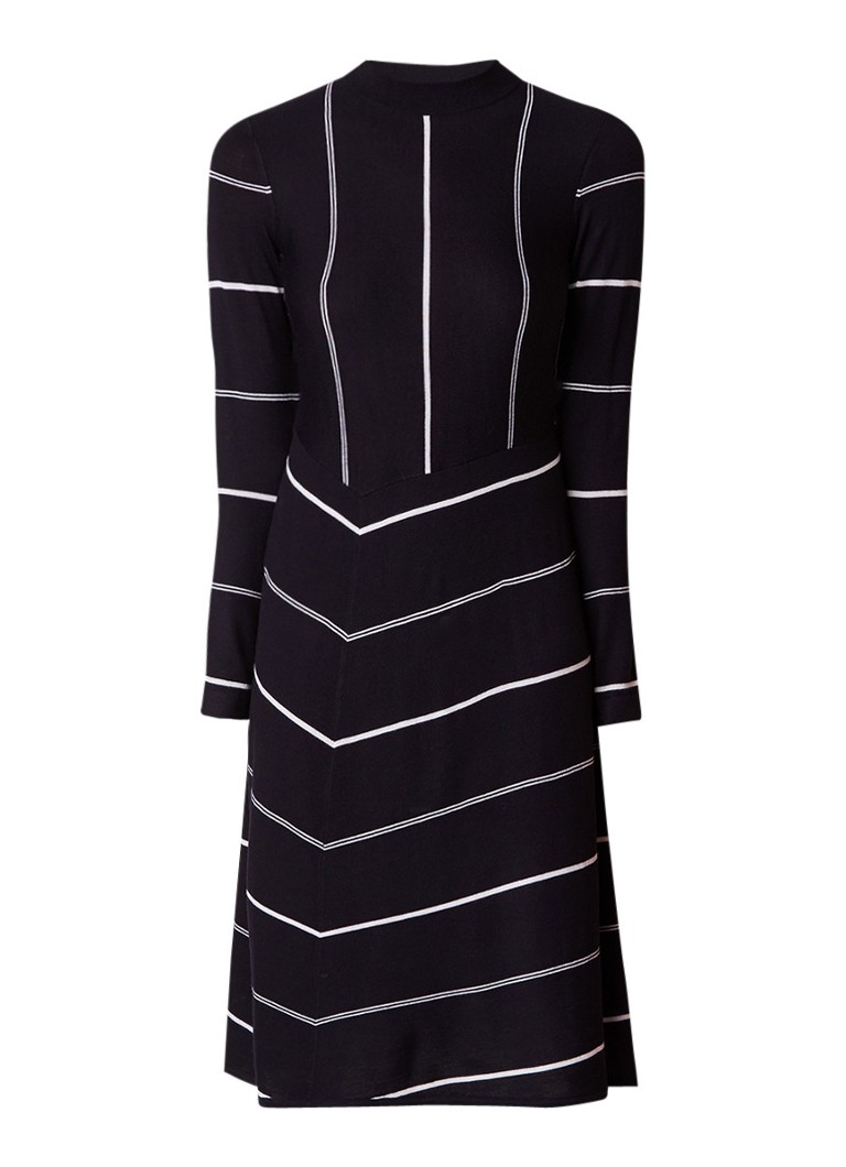 Jigsaw A-lijn jurk van wol met streepdessin zwart