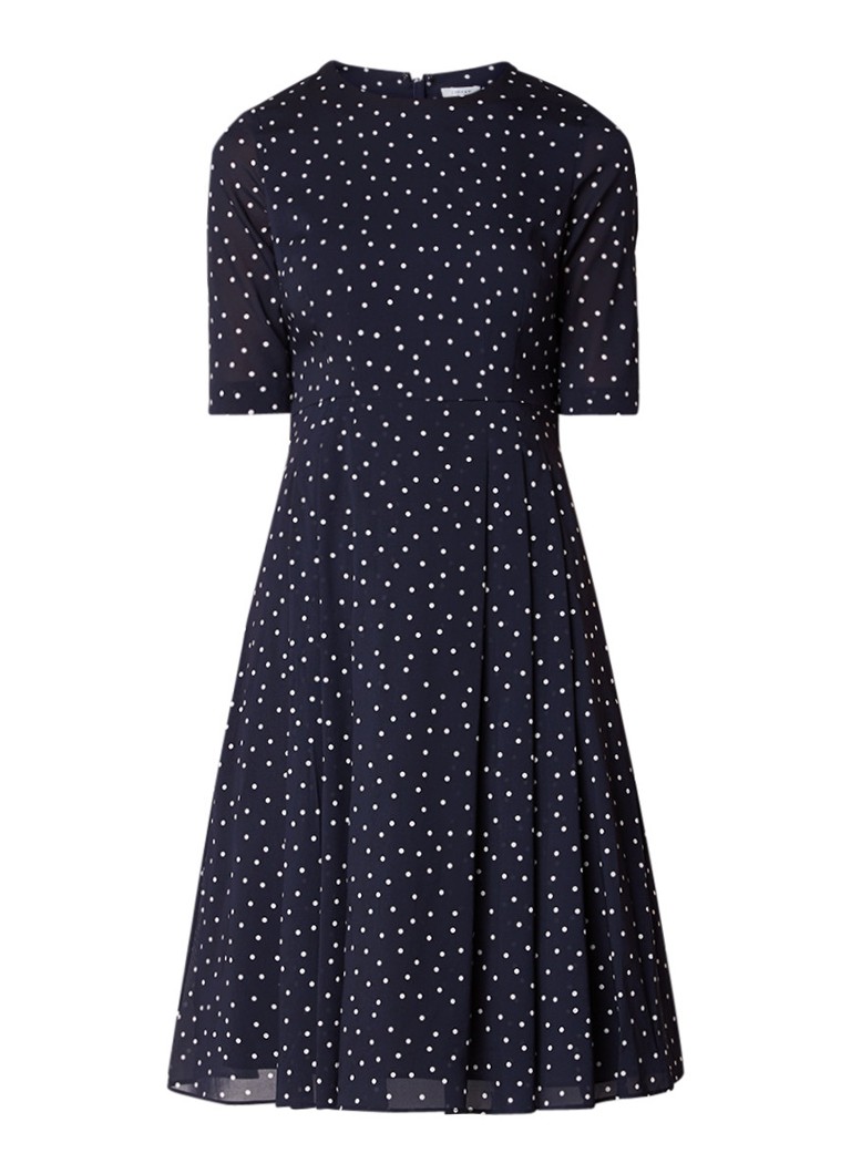 Jigsaw A-lijn jurk van zijde met stippendessin donkerblauw