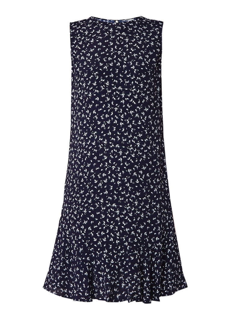 Jigsaw Mini Splash midi-jurk met bladdessin donkerblauw