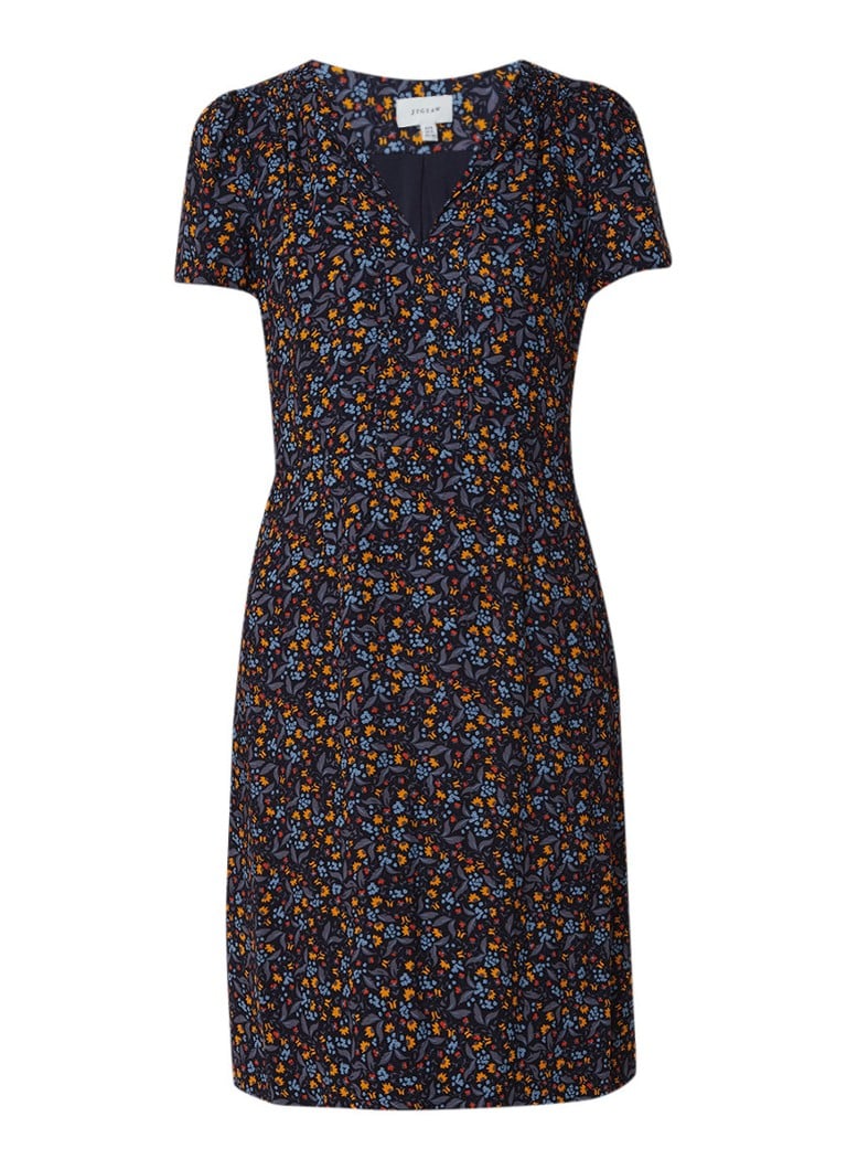 Jigsaw Midi-jurk met bloemdessin en kapmouw donkerblauw