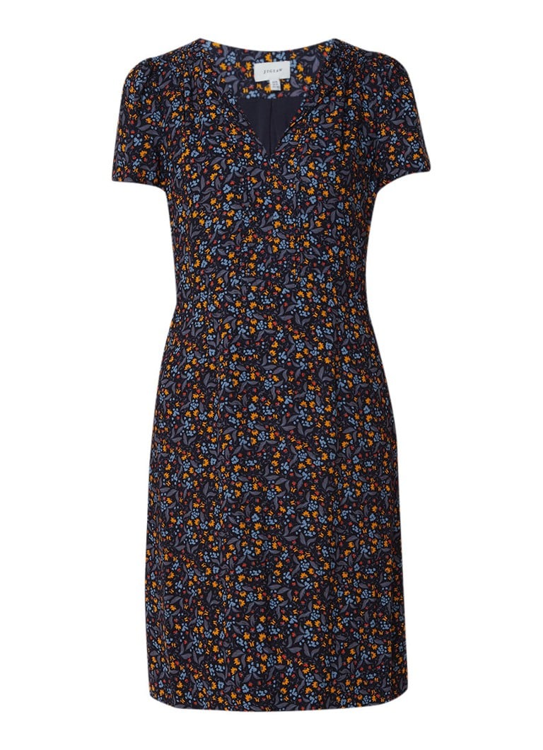 Jigsaw Midi-jurk met bloemdessin en kapmouw donkerblauw