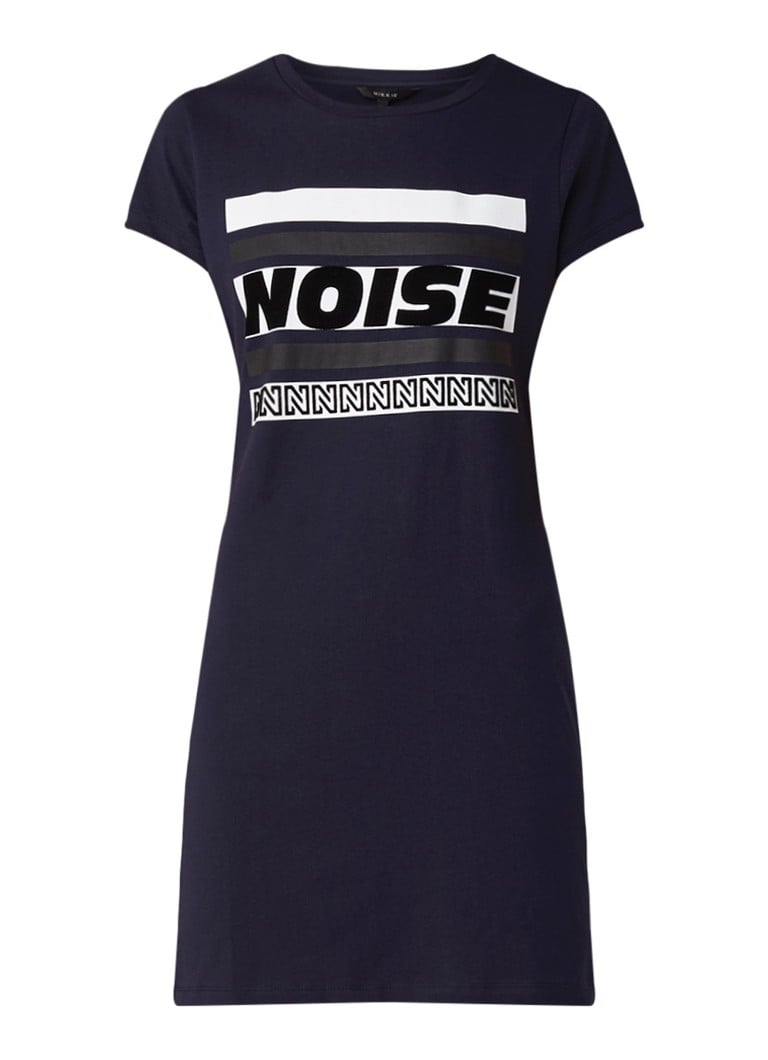 NIKKIE Noise T-shirt jurk met flockprint donkerblauw