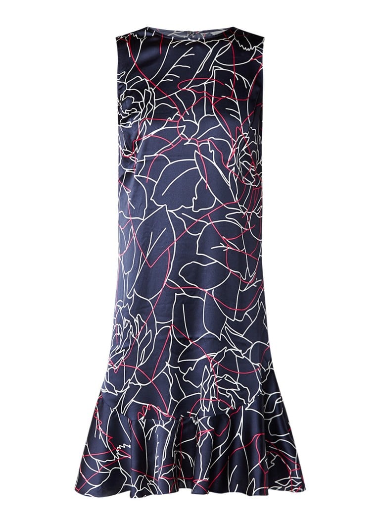 Jigsaw Floral Contours jurk van zijde met grafisch dessin donkerblauw