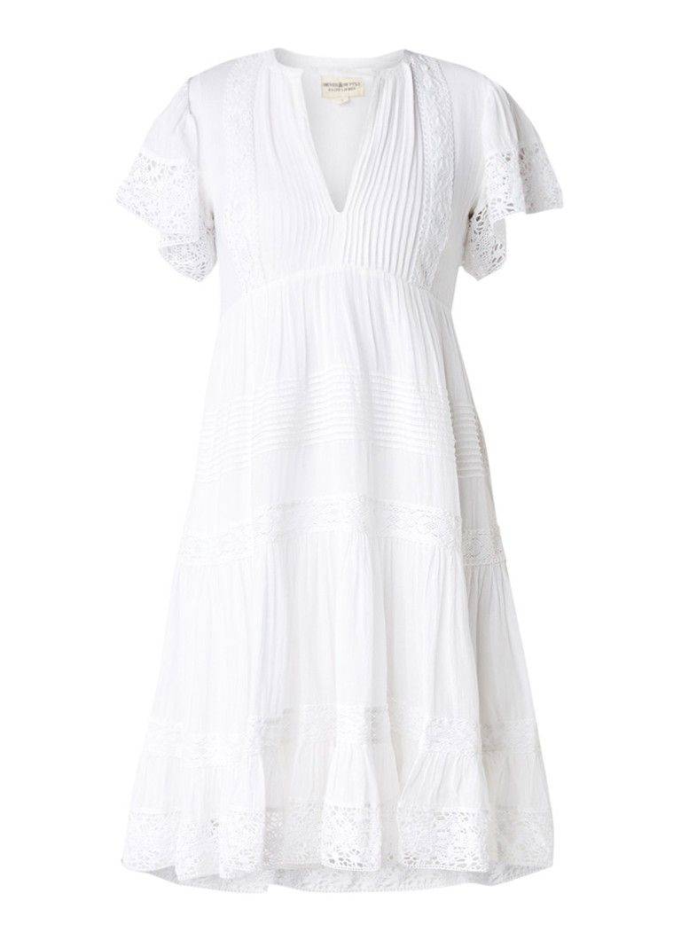 Denim & Supply Ralph Lauren Midi A-lijn jurk met broderie en plooidetails wit