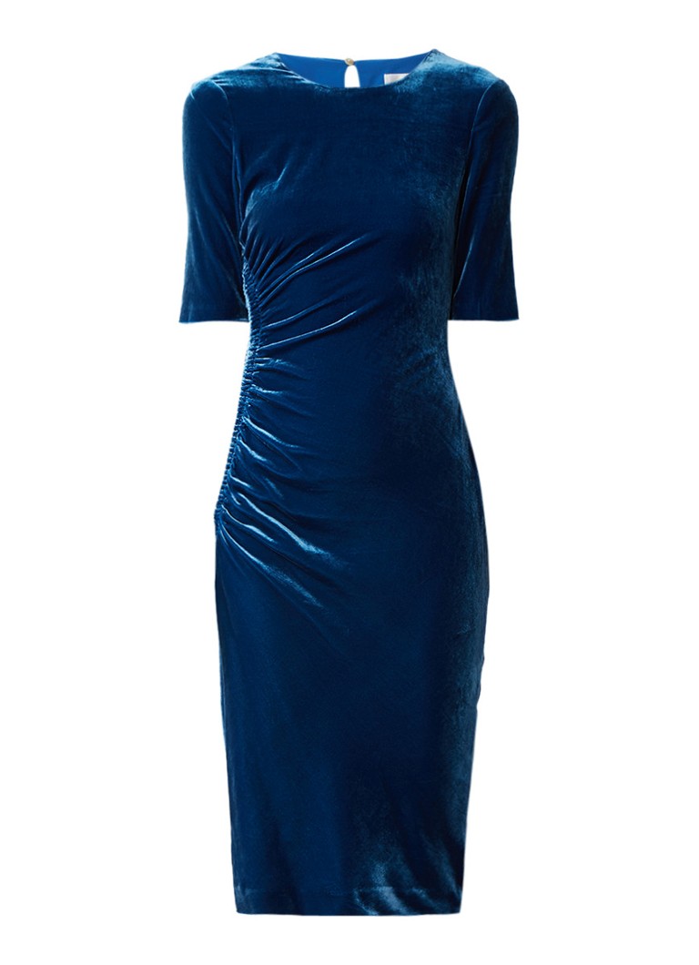 L.K.Bennett Kara bodycon jurk van fluweel met plooidetail blauw