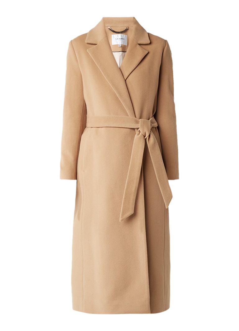 L.K.Bennett Clara mantel met split en strikceintuur camel
