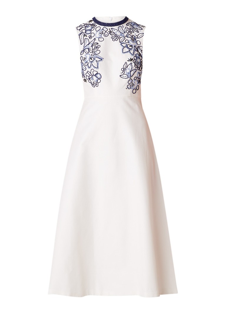 L.K.Bennett Verity A-lijn jurk in zijdeblend met kralendecoratie creme