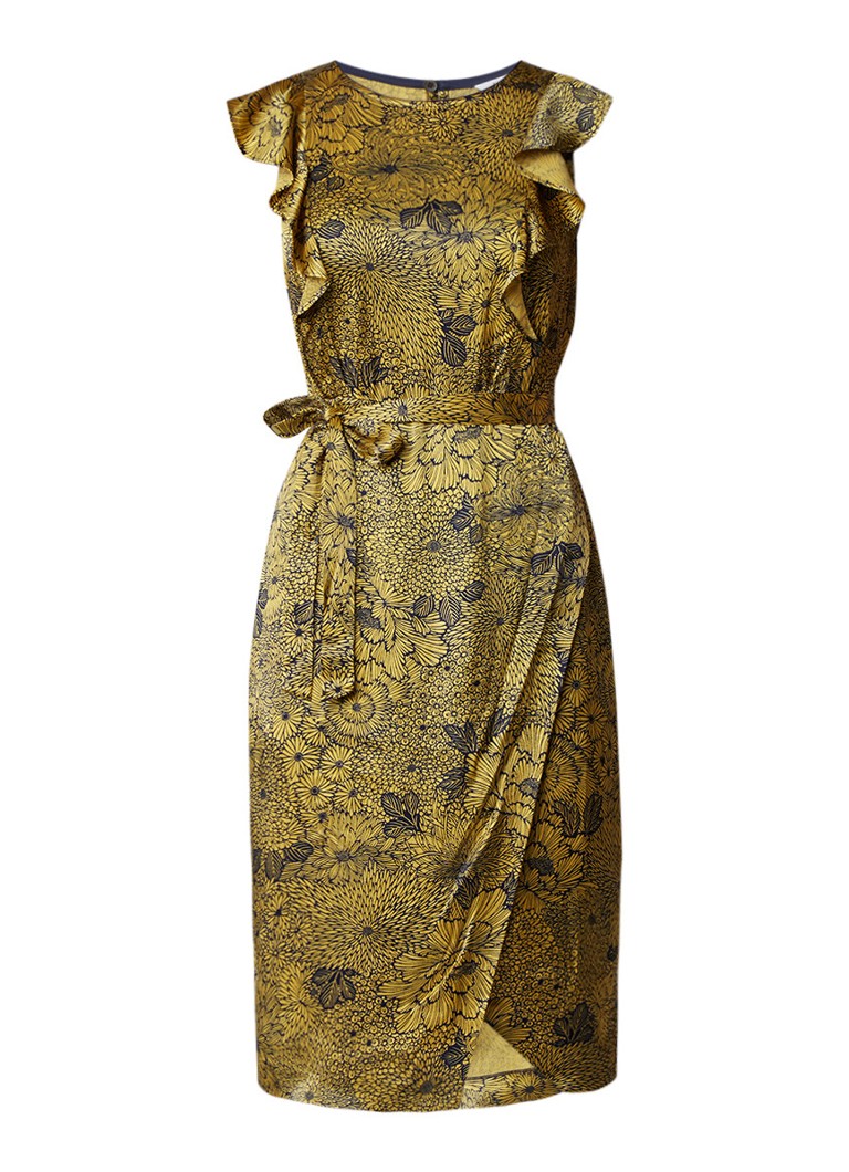 L.K.Bennett April mouwloze midi-jurk met ruches en bloemendessin donkergeel