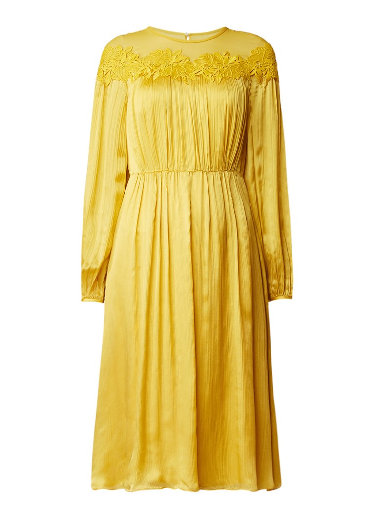 L.K.Bennett Isabel midi-jurk van zijde met kant okergeel