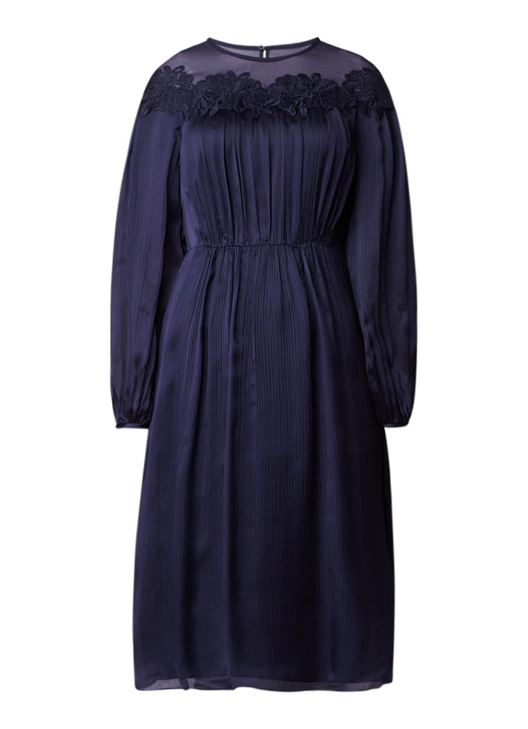 L.K.Bennett Isabel midi-jurk van zijde met kant donkerblauw