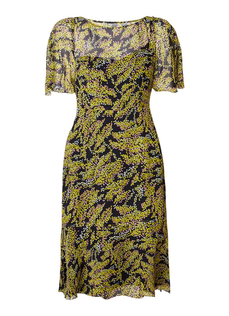 L.K.Bennett Holli midi-jurk van zijde met bloemendessin geel