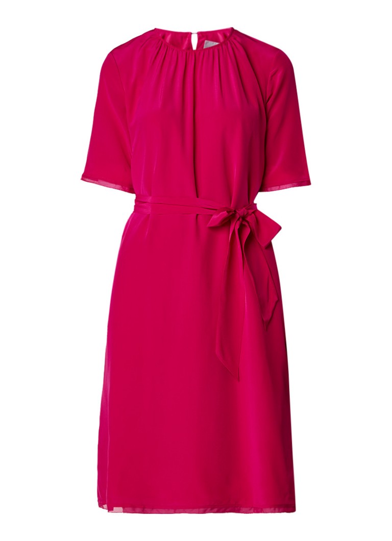 L.K.Bennett Persis loose fit midi-jurk van zijde met strikceintuur fuchsia