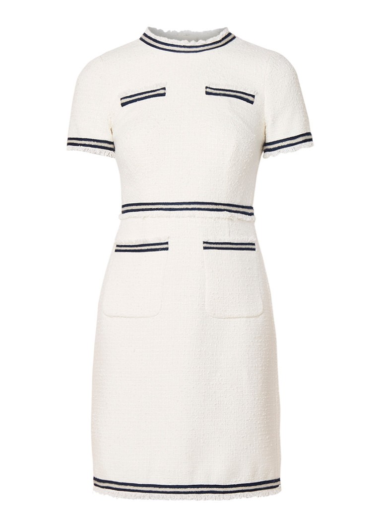 L.K.Bennett Susanna midi-jurk van tweed met contrasterende boord creme