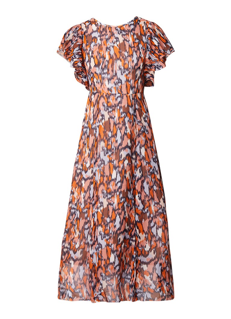 L.K.Bennett Agnes maxi-jurk van zijde met abstract dessin oranje