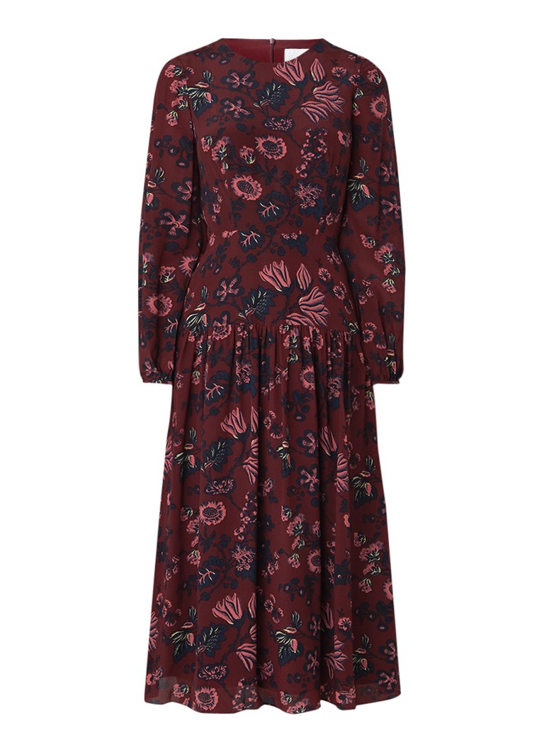 L.K.Bennett Julisa A-lijn jurk van zijde met bloemendessin roodbruin