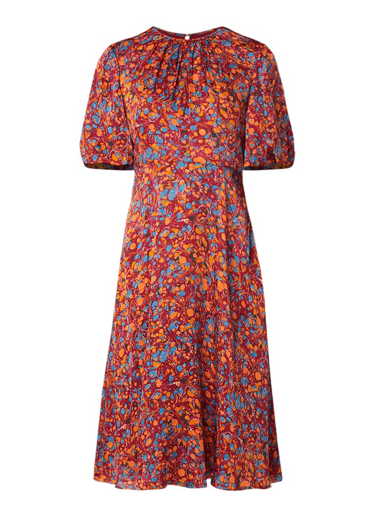 L.K.Bennett Souli blousejurk van zijde met abstract dessin oranjerood